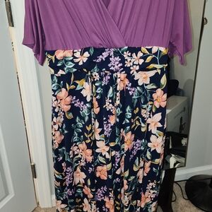 Kiyonna Purple Wrap Sundress with Flutter Sleeves